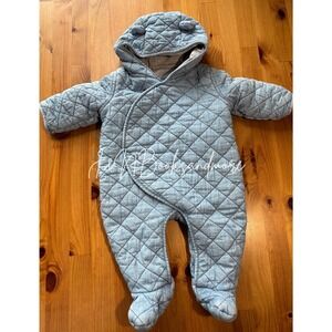 Infant Gap Quilted Denim Hooded Bear Snowsuit Size 3-6M